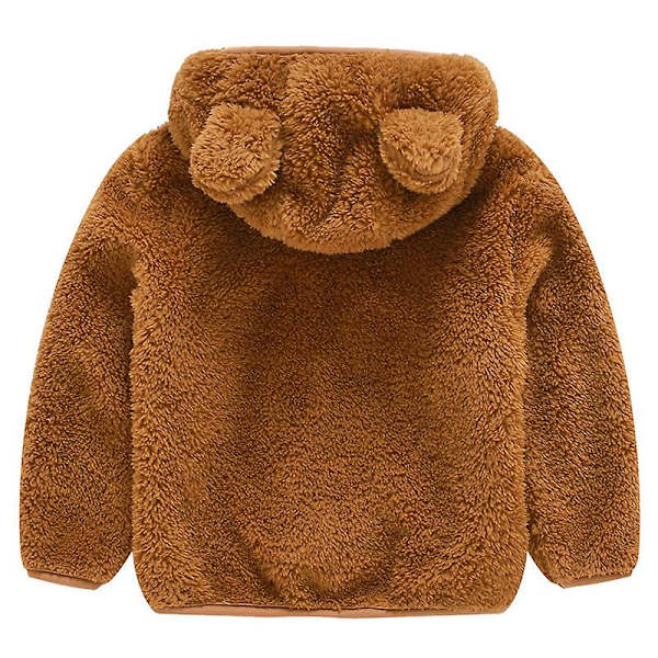 Teddybjörnsjacka med huva för småbarn, fluffig fleece, varm jacka med dragkedja, ytterkläder Brown 3-4 Years