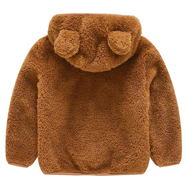 Toddler Barn Teddy Bear Huvjacka Fluffy Fleece Varm Zip Up Coat Ytterkläder Brown 2-3 Years
