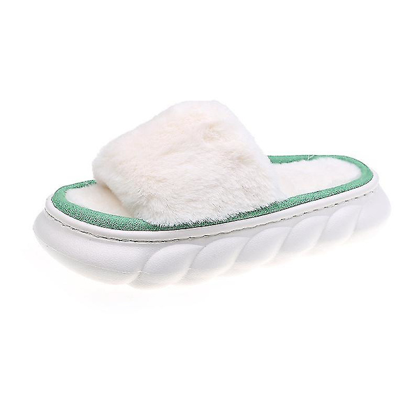 Casual Platform Hjemmesko til Kvinder Hyggelige Vinter Varme Fuzzy Slippers med Dobbelt Rem Wide Strap Green EU 39-40