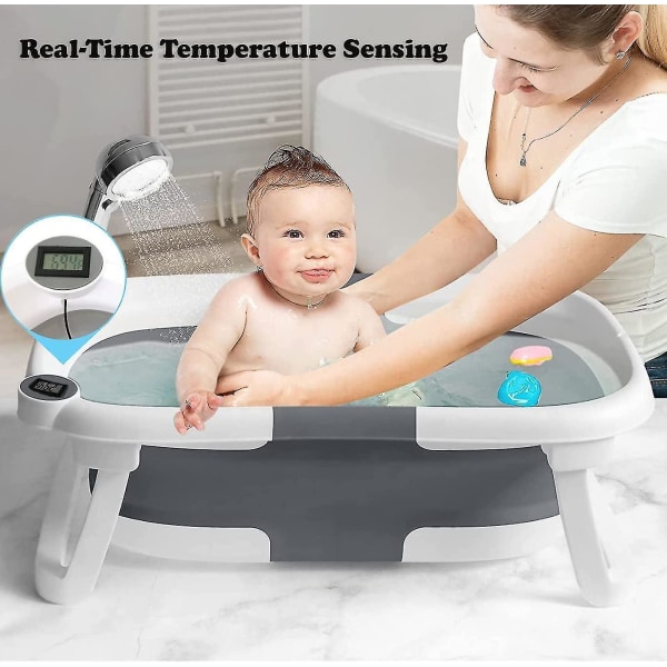 Hopfällbart babybadkar med termometer Grey