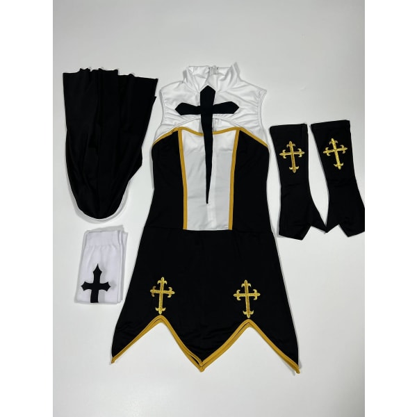 Kvinnlig sexig nunna klä upp Purim fest kyrka religiösa kloster cosplay kostym Halloween clubwear erotisk syster överlägsen outfit White (No Stocking ) M
