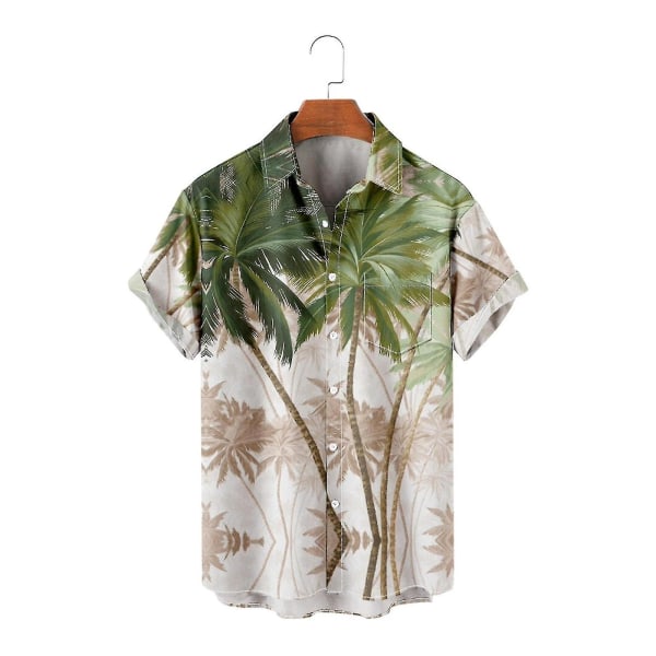 Lapel bröstficka för män, Hawaii- print med lös kortärmad skjorta Green XXXL
