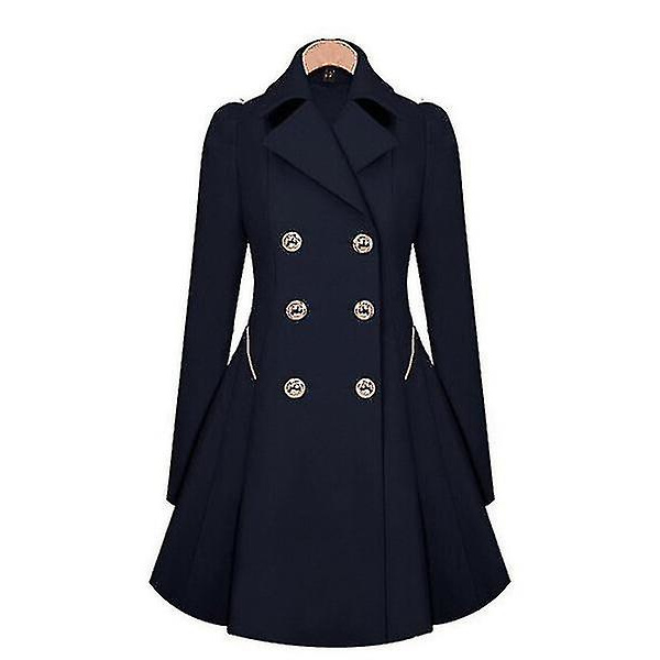 Dam Trenchcoat Dubbelknäppt Klassisk Kavajslag Kappa Slim Ytterkläder Khaki Blue M