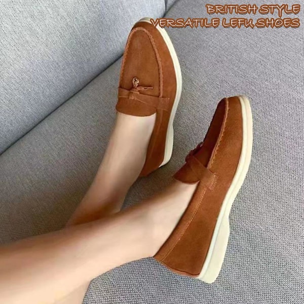 Semsket Skinn Slip-on Ballerinasko for Vår og Høst, Sklisikre Komfortable Løpesko for Kvinner, Hverdagsbruk Beige 39