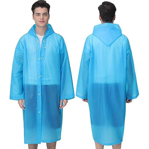 Genanvendelig regnfrakke til voksne, unisex nødregnfrakke, regnfrakke med hætte og snøre blue XL