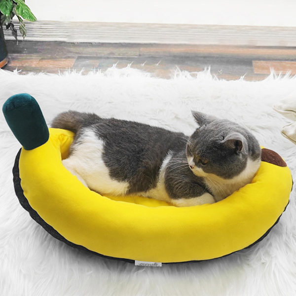 Bananbädd för hundar Mysig mjuk kattmadrass Söt hundbädd lämplig för katter och hundar Yellow