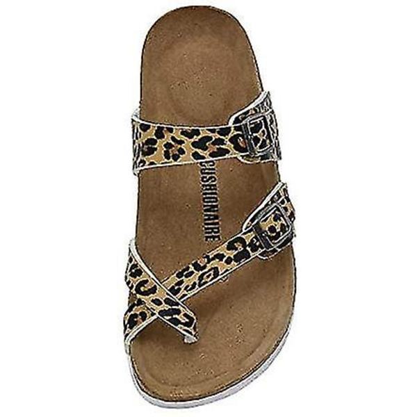 Sandaler med sklisikker såle for kvinner, korkfotseng, justerbare Leopard 40