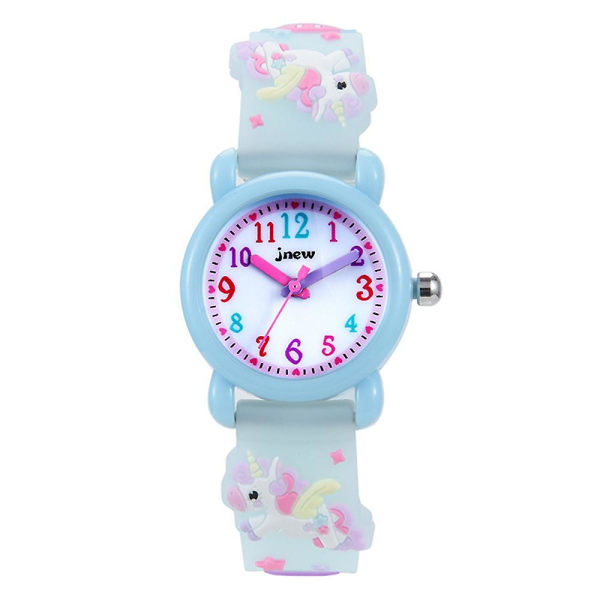 3d tecknad Unicorn Kids Girls Watch Vattentät Söt Quartz Watch Light Blue