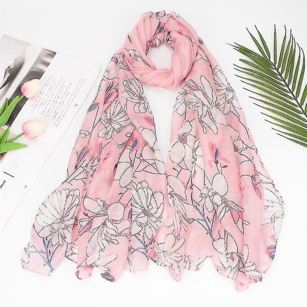 Balinesisk Print Tørklæde Ginkgo Blad Sjal Wrap pink