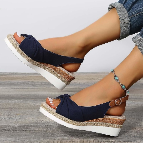 Slope-klackade sandaler för damer med öppen tå, tjock sula Strandskor, slitstarka, halkfria sandaler Blue 40