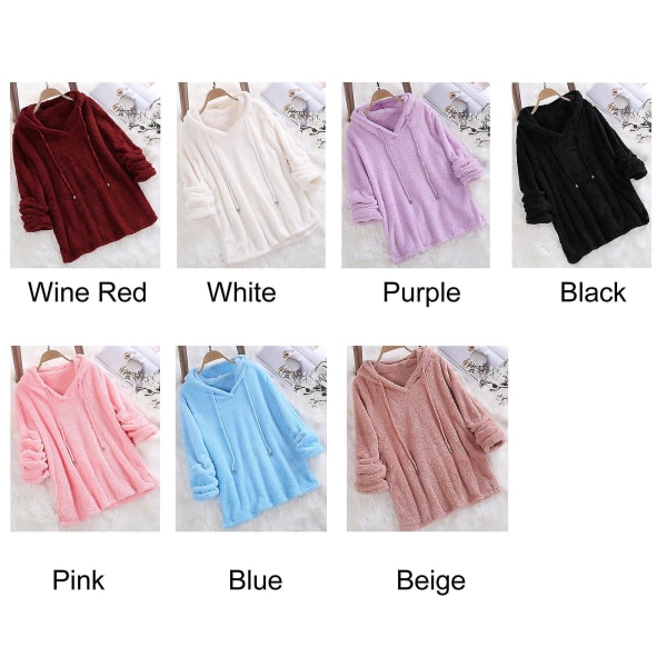 Plus Size Efterår Vinter Dame Langærmet Hætteklædte Plysset Fluffy Hættetrøjer Fleece Pullover Pyjamas Løs Wine Red L