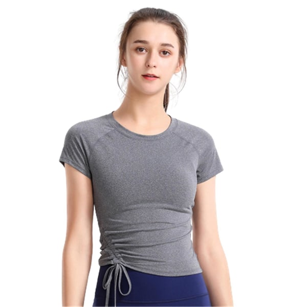 Kvinnors Yoga Kortärmad Snabbtorkande Träningströjor Rund Hals Åtsittande Sportkläder Dark Gray L