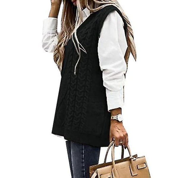 Dame Sweater Vest Dame Oversized V-hals Ærmeløse Sweaters back L