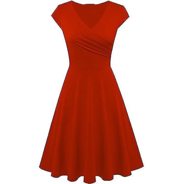 Dame Kortærmet Slå-om Kjole Red 4XL