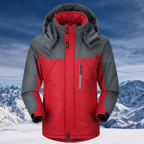 Ski Snow-jakke for menn og kvinner, fleeceforet varm jakke lett hette vindtett frakk for utendørs fotturer og klatring Red 4XL