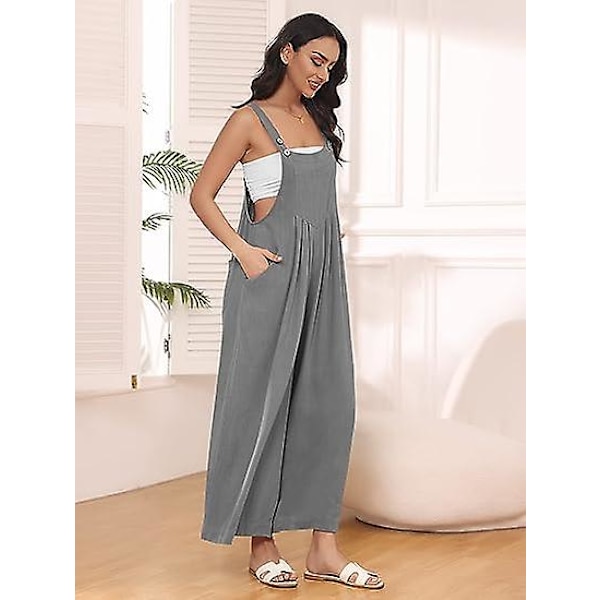 Dam Arbetsbyxor, Jumpsuit med Vida Ben, Casual Byxor med Axelband, Sommar Jumpsuit, Tröja, Lös Ärmlös Axelband, Kläder med Fickor light gray M