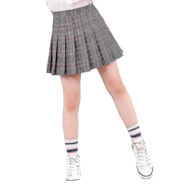 Flickor med hög midja, plisserad dragkedja i tennisstil Skater-minikjol (barn) Grey Plald 150cm  11-12 Years