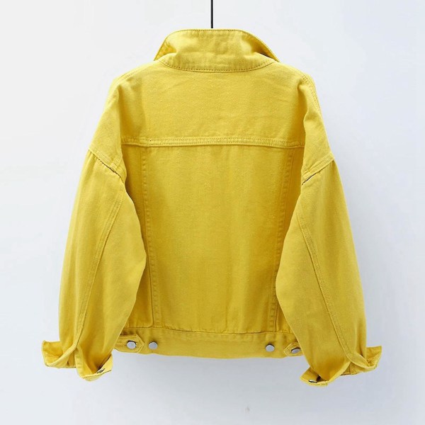 Dam Vår och Höst Jackor Varm Enfärgad Långärmad Jeansjacka Ytterkläder Yellow XXL