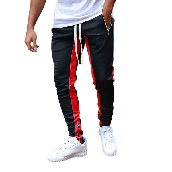 Herr Dragsko Färgblock Casual Långbyxor Slim Fit Mjukisbyxor Sportbyxor Black Red 3XL