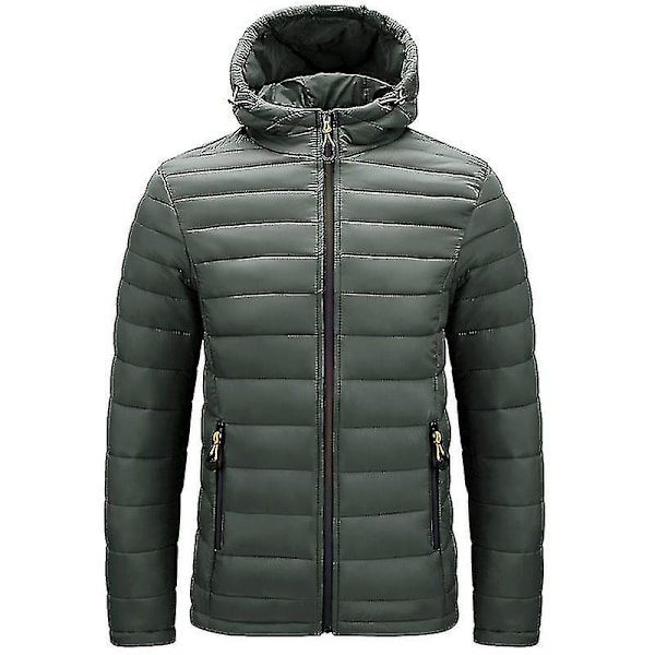 Herre Puffer Jakke Pakkbar Puffer Jakke Vandafvisende Hætte Isoleret Letvægts Udendørs Dunjakke Army green 2XL