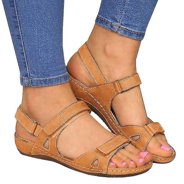 Kvinnor Öppen Tå Ortopediska Sandaler Sommar Bekväma Andningsbara Skor Brown EU 38