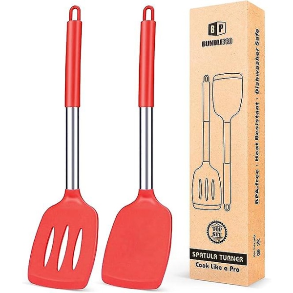 2-pack silikon stekspade, non-stick slitsad köksspatel, hög värmebeständig BPA-fria köksredskap, idealisk köksutrustning för fisk, ägg, pannkakor red