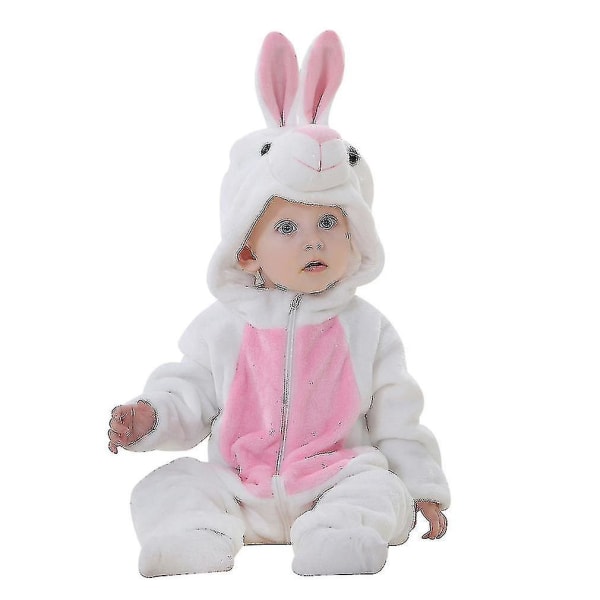 Unisex Dyrekostume Vinter Efterår Flanel Hætte Jumpsuit Rabbit 80