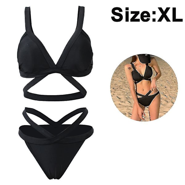 Gojoy Dame Todelt Højhalset Bikini Sæt Udskåret Badedragt Kryds B Badedragt Med Bm XL