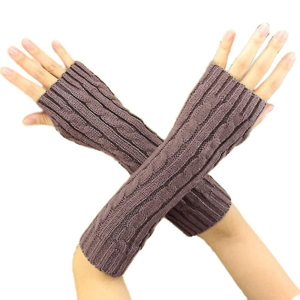 Dame Fingerløse Lange Handsker Votter Ensfarvet Halv Finger Bean Paste