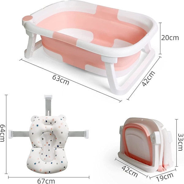 Hopfällbart babybadkar med termometer Pink