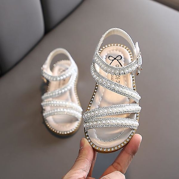 Pigesandaler Hverdags Glitter Kjolesko Flade Pu Snøresandaler Stropsandaler Store Børn (3-4 år +) Silver 27