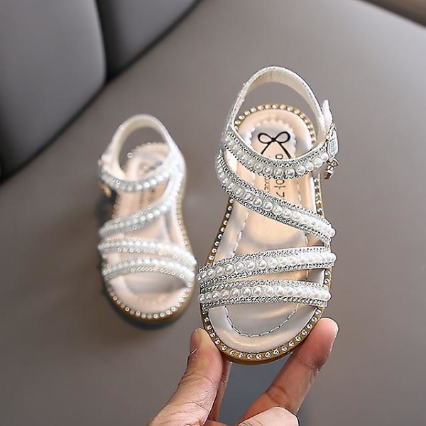Pigesandaler Hverdags Glitter Kjolesko Flade Pu Snøresandaler Stropsandaler Store Børn (3-5 år +) Silver 28