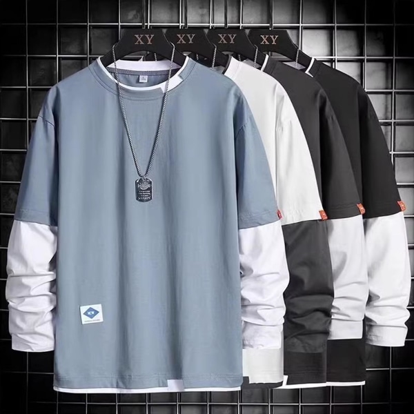 Miesten pyöreäkauluksinen pusero, kontrastivärinen, pitkähihainen T-paita rentoon päivittäiseen käyttöön, juhliin ja kouluun 352 Gray 3XL