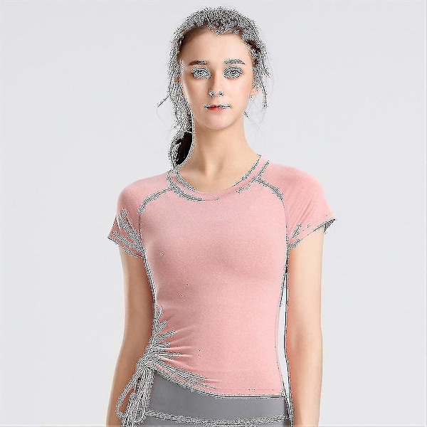 Yoga T-shirt til kvinder, korte ærmer, hurtigtørrende træningstoppe, rund hals, tætsiddende sportstøj Dark Gray S