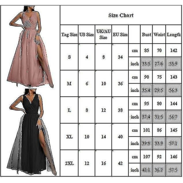 Dame V-hals Brudepike Bryllup Maxi Kjole Dame Ballkjole Aften Cocktail Party Splitt Lange Kjoler Champagne 2XL