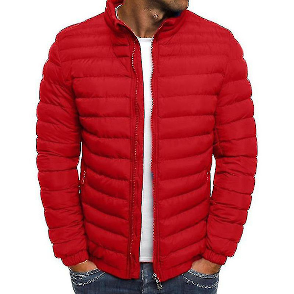 Let Herre Letvægts Boblefrakke Pufferjakke Vatteret Foret Overtøj H Red 2XL