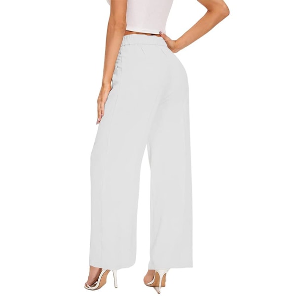Dame Bukser med Vide Ben Høy Elastisk Midje Bak Business Arbeidsbukser Lange Rette Dressbukser white XL