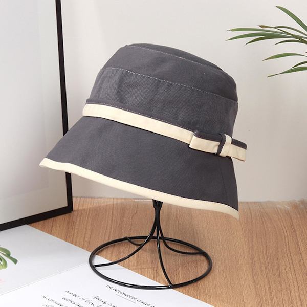 Vår sommar solhatt dam båge elegant färgmatchning solhatt mode fiskare hatt kvinnor, vit Grey