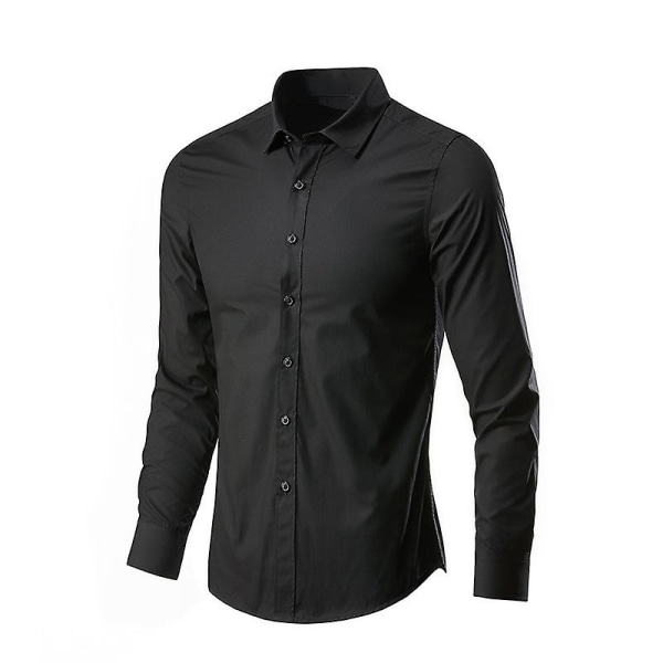 Herrskjorta långärmad slim fit enfärgad casual skjorta Black M