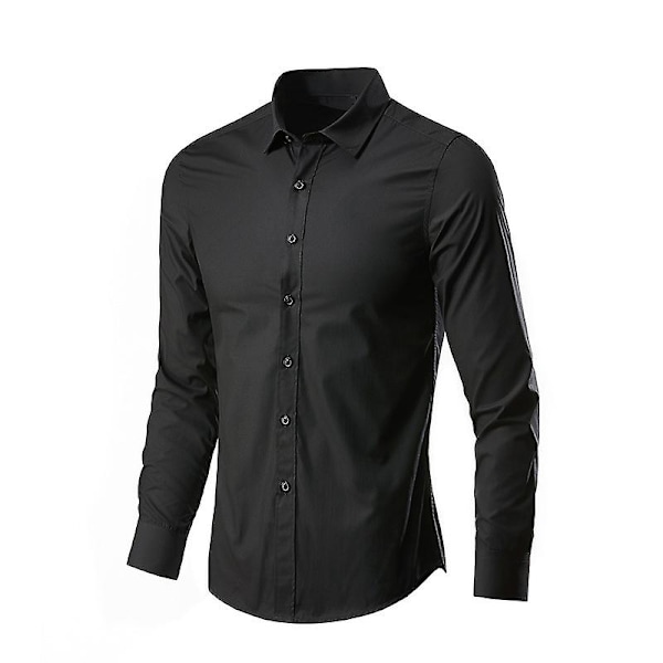 Miesten pitkähihainen slim fit -kauluspaita, yksivärinen vapaa-ajan paita Black M