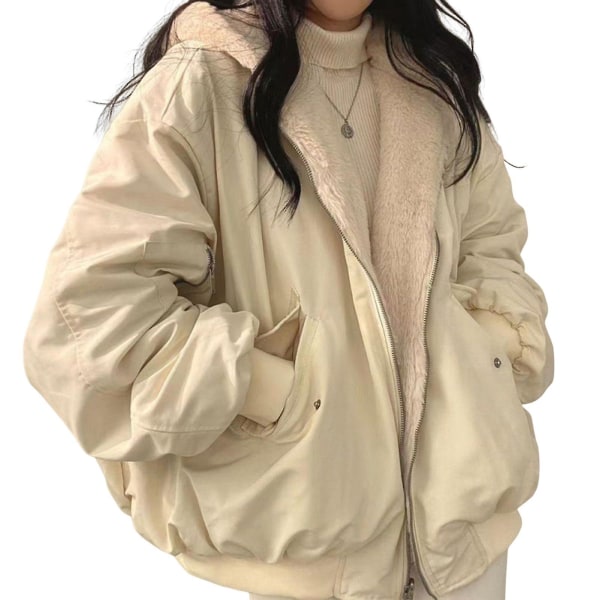 Dam vinter lös jacka mjuk polyester material aprikos/blå jacka för kvinnor vinter vardagskläder Apricot S