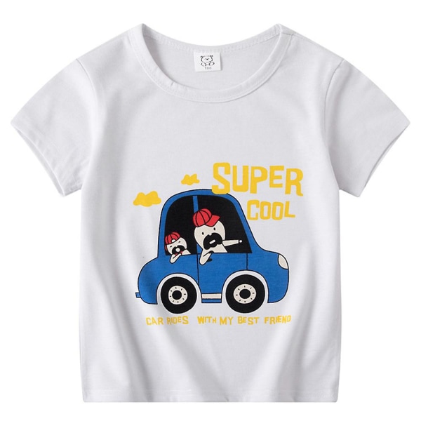 Barn pojke flicka Tecknad printed kortärmad T-shirt Casual toppar sommar White Car 2-3 Years