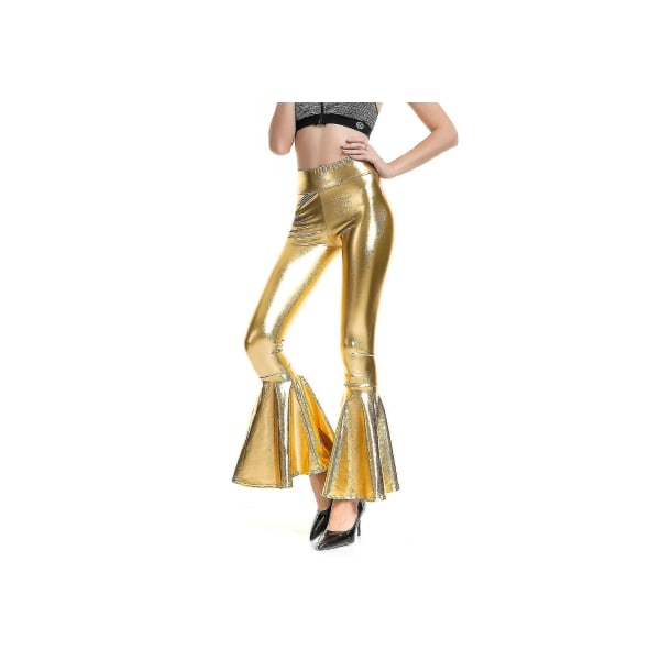 Flared bukser for kvinner, havfrue vide ben, hippie metalliske bukser Xinmu Gold XL
