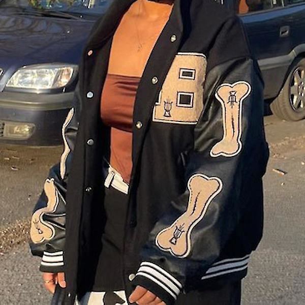 Varsity Baseball Bomberjakke Dame Hip Hop Harajuku Bein Bokstav Lappeteppe Skinnjakker Streetwear Menn Unisex College Jakker XXL