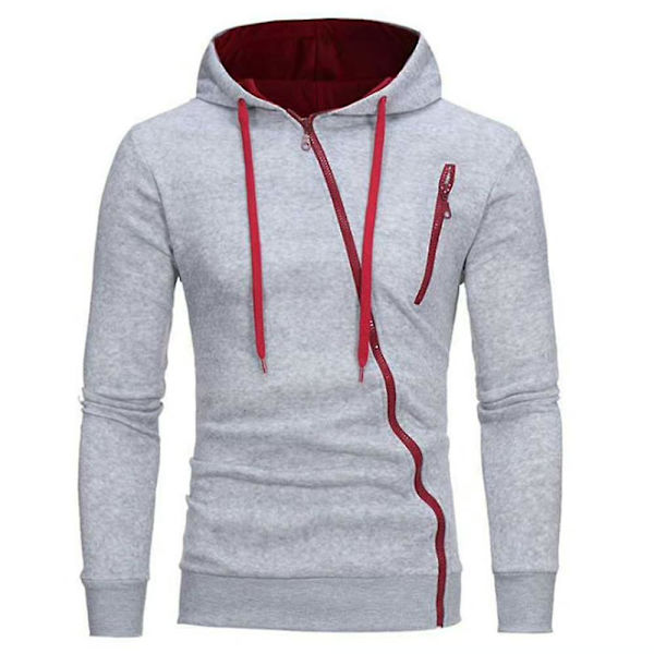 Herre Slim Fit Hættetrøjer Jakke Casual Sport Langærmet Lynlås Hættetrøjer Overbeklædning Gray L
