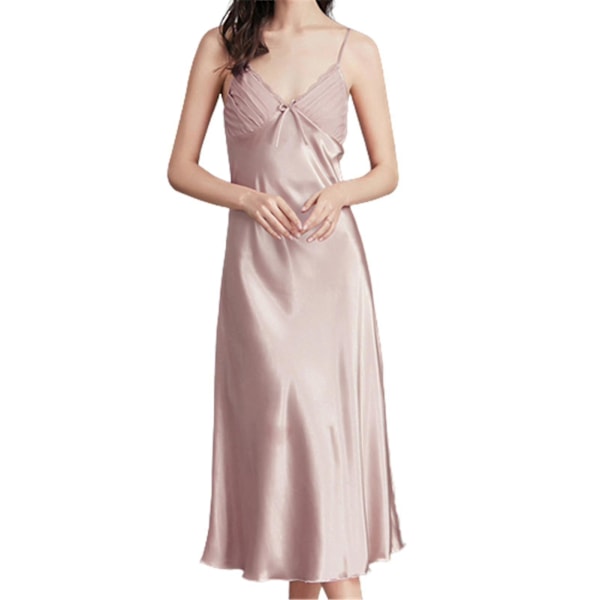 Dame Sateng Silke Nattkjole Spaghettistropp Ermeløse Nattkjoler Med Blonder Pale Pinkish Purple XL