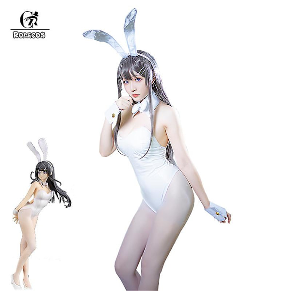 Anime Sakurajima Mai Cosplay Kostym Kanin Kvinnor Vit Sexig Jumpsuit Rascal Drömmer Inte Om Bunny Girl Senpai Kostym Mai Sakurajima M-Bunny Girl