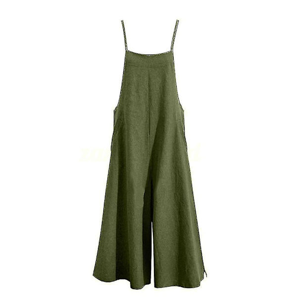 Dam Stora Storlekar Bomull Linne Hängselbyxor Jumpsuit Playsuit Vida Ben Overaller Byxor Army Green 4XL