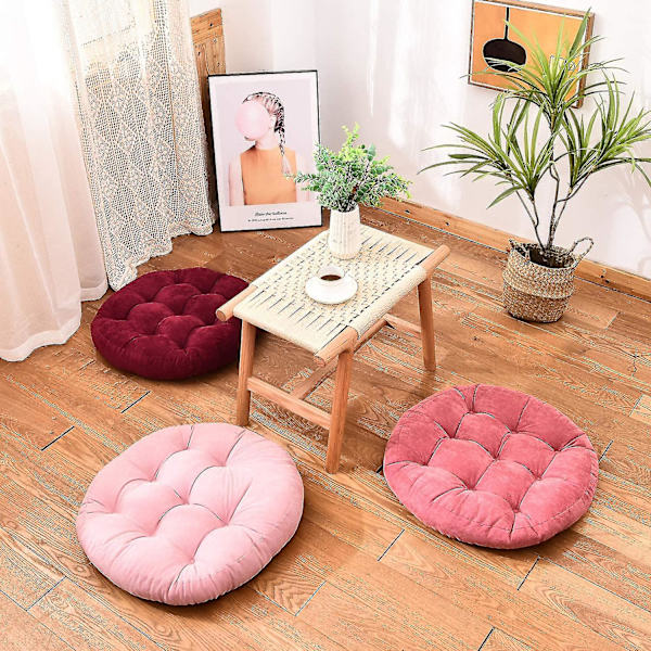 Rund Solid Farge Gulvpute, Tuftet Meditasjonspute Kompatibel Med Sitteplasser På Gulv Tykk Sittepute Meditasjonspute Kompatibel Med Yoga L Pink