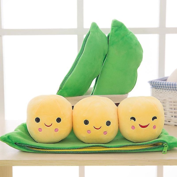 Härlig ärtbönaformad plyschsäckstol med 3 leende bönor Mjuk kudde Hem Yellow 25cm